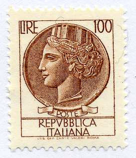 Италия Почтовая марка, Номинал 100 лир 1955 Республика Италия бумага UNC (пресс) 00-00