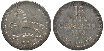 Брауншвейг-Каленберг-Ганновер 16 гутергрошенов 1833 A, Вильгельм IV (1830-1837) J. 33, AKS 66, Kahnt 212 серебро  aUNC  11-119-57