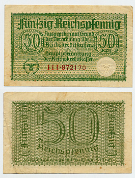 Германия 50 рейхспфеннигов 1940-1945 для оккупированных территорий Pick R135 бумага 6283-18-2-2