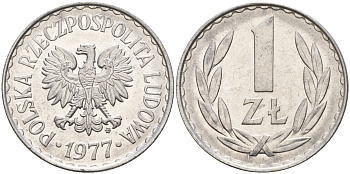 Польша 1 злотый 1977 MW KM 49.1 алюминий  UNC  4161-211