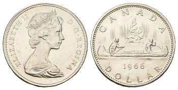 Канада 1 доллар 1966 Елизавета II (1952-2022), каноэ KM 64.1 серебро aUNC 603-1414
