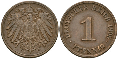 Германия 1 пфенниг 1895 J, Вильгельм II (1888-1918) KM 10, J. 10 медь 4608-622