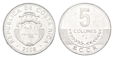 Коста-Рика 5 колонов 2008 KM 227b алюминий aUNC 4664-749