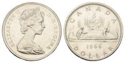 Канада 1 доллар 1966 Елизавета II (1952-2022), каноэ KM 64.1 серебро aUNC 603-1414