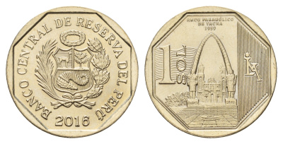 Перу 1 новый соль 2016 Богатство и гордость Перу - Параболическая арка, Такна KM 398 медь цинк никель UNC 3334-633