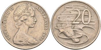 Австралия 20 центов 1975 Елизавета II (1952-2022), утконос KM 66 медно-никель 4131-913