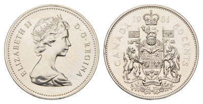 Канада 50 центов 1981 Елизавета II (1952-2022), герб KM 75.3 никель PROOF-LIKE (BU) 603-743