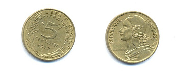 ФРАНЦИЯ 5 САНТИМОВ 1978 ТИП MARIANNE KM 933 медь алюминий никель 4379-561