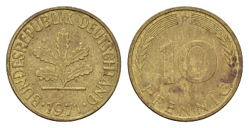 ФРГ 10 пфеннигов 1971 D KM 108, J. 383 сталь плакированная латунью 4618-1237