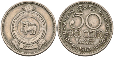 Цейлон 50 центов 1963 KM 132 медно-никель 4566-727