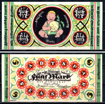 Билефельд (Пруссия, Вестфалия) 5 марок 1918 Geiger 046.07 бумага UNC (пресс) 7556-50-4-2