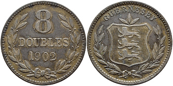 Гернси 8 даблов (дублей) 1902 H KM 7 бронза 4394-1013