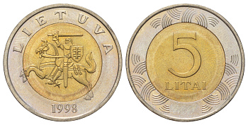 Литва 5 лит 1998 KM 113 биметалл UNC 4624-726