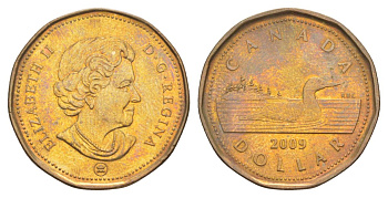 Канада 1 доллар 2009 Елизавета II (1952-2022), утка KM 495 никель плакированный позолоченной бронзой UNC 4631-822