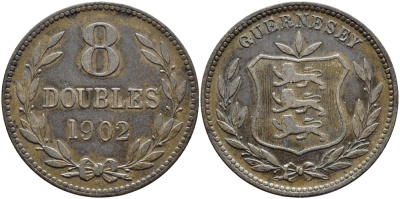 Гернси 8 даблов (дублей) 1902 H KM 7 бронза 4394-1013
