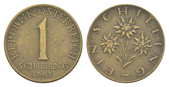 Австрия 1 шиллинг 1961 KM 2886 алюминиевая бронза 4556-1115