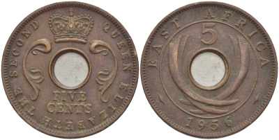 Британская Восточная Африка 5 центов 1956 Елизавета II (1952-) KM 37 бронза 94-951