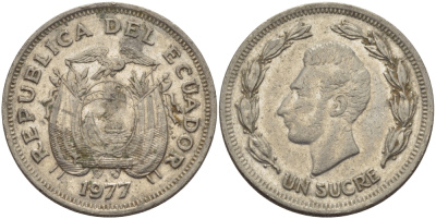 ЭКВАДОР 1 СУКРЕ 1977 АНТОНИО ХОСЕ де СУКРЕ KM 78b сталь плакированная никелем 31-352