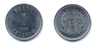 Бразилия 1 крузадо 1988 KM 605 нержавеющая сталь aUNC 76-736