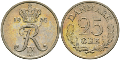 Дания 25 эре 1965 Фредерик IX (1947-1972) KM 850 медно-никель 4579-313