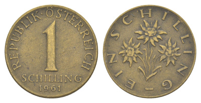 Австрия 1 шиллинг 1961 KM 2886 алюминиевая бронза 4556-1115