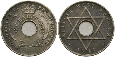 Британская Западная Африка 1/2 пенни 1947 H, Георг VI KM 18 медно-никель 25-1051