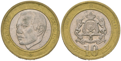 Марокко 10 дирхамов 2002 AH 1423, Мохаммед VI (1999-) Y 110 биметалл aUNC 4619-517