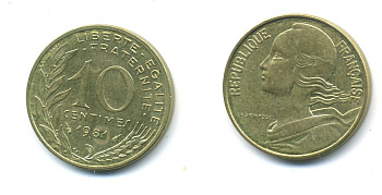 ФРАНЦИЯ 10 САНТИМОВ 1981 ТИП MARIANNE KM 929 медь алюминий никель 84-1628