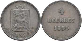 Гернси 4 дабла (дубля) 1830 KM 2 медь 3996-837