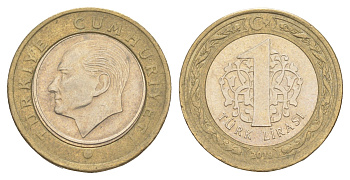 Турция 1 лира 2019 Кемаль Ататюрк KM 1244 биметалл 4650-511