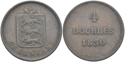 Гернси 4 дабла (дубля) 1830 KM 2 медь 3996-837