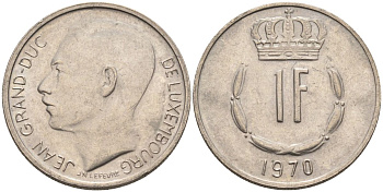 Люксембург 1 франк 1970 великий герцог Жан KM 55 медно-никель 4126-141