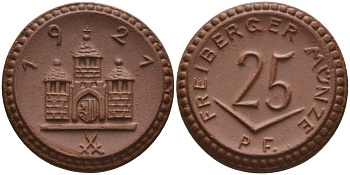 Фрайберг 25 пфеннигов 1921  Men05 8084, Men18 10080 фарфор     AUC2-8-57