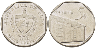 Куба 5 сентаво 1994 Casa Colonial KM 575.1 сталь плакированная никелем 66-651