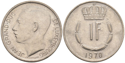 Люксембург 1 франк 1970 великий герцог Жан KM 55 медно-никель 4126-141