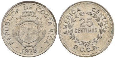 Коста-Рика 25 сентимо 1978 KM 188.1, Schoen 43 медно-никель 4116-914
