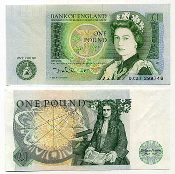 Англия 1 фунт ND (1978-1984) сэр Исаак Ньютон, черная подпись D.H.F. Somerset Pick 377 b бумага aUNC 8589-22-2-2
