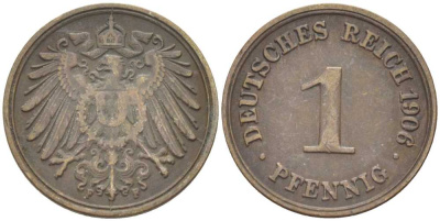 ГЕРМАНИЯ 1 ПФЕННИГ 1906 F KM 10, J. 10 медь 112-1115