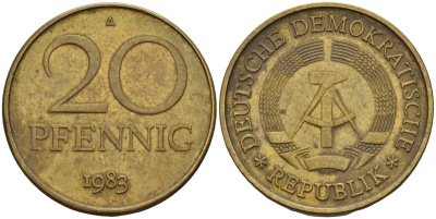 ГДР 20 пфеннигов 1983 A KM 11 латунь 4143-744