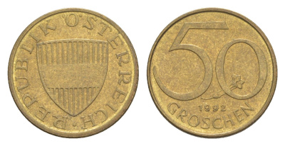Австрия 50 грошей 1992 KM 2885 алюминиевая бронза UNC 4124-667