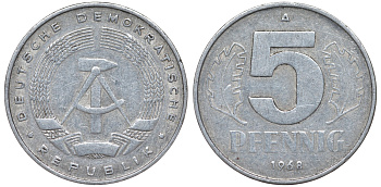 ГДР 5 ПФЕННИГОВ 1968 A KM 9.1 алюминий 62-147