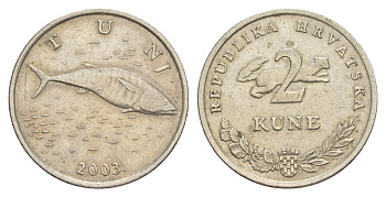 Хорватия 2 куны 2003 тунец, легенда на хорватском KM 10 медь цинк никель 4633-617