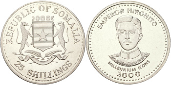 Сомали 25 шиллингов 2000 Иконы тысячелетия - Император Хирохито KM 74 медно-никель BU 1529-815