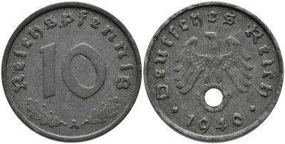 Германия 10 рейхспфеннигов 1940 A KM 101, J. 371 цинк 95-731