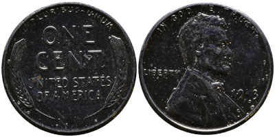 США 1 цент 1943 S (Сан-Франциско), Авраам Линкольн KM 132 a сталь плакированная цинком 4392-1122