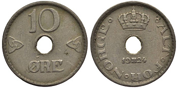 Норвегия 10 эре 1924 Хокон VII (1905-1957) KM 383 медно-никель 4549-945