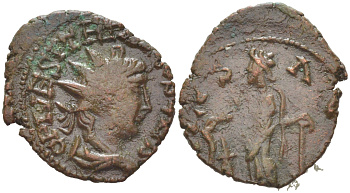 Римская Империя, императоры в Галлии антониниан 273 - 274 Тетрик II, C PIV ESV TETRICVS CAES, бюст цезаря / SALVS AVG, Салюта, персонификация Здоровья, Августа Треверов RIC 267 биллон 1073-24-62