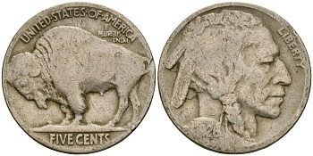 США 5 центов 1926 индеец, бизон KM 134 медно-никель 4135-437
