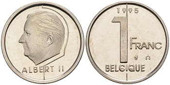Бельгия 1 франк 1995 Belgique KM 187 железо плакированное никелем UNC 192-512