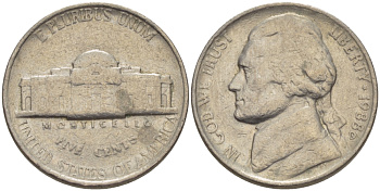 США 5 ЦЕНТОВ 1988 D, ДЖЕФФЕРСОН KM А192 медно-никель 31-654